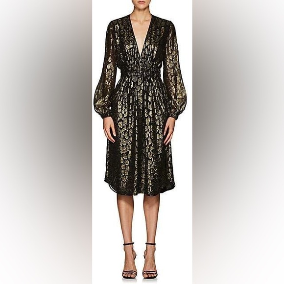 A.L.C. X Barney’s NYC Samantha Silk A-line Midi Dress Animal Print Metallic - Picture 8 of 8
